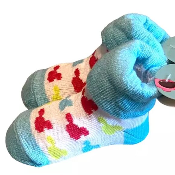 DISNEY BABY MICKEY MOUSE 1 Pair 0-12 M Baby Blue Cotton Blend Sock Booties NWT - Picture 4 of 7
